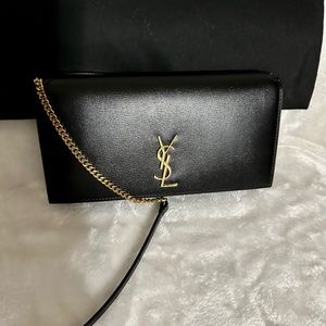 Saint Laurent Monogram Leather Phone Holder on strap